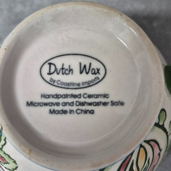 Dutch Wax Handpainted Embossed Footed Floral Coffee Tea Cup Mug - Picture 10 of 10